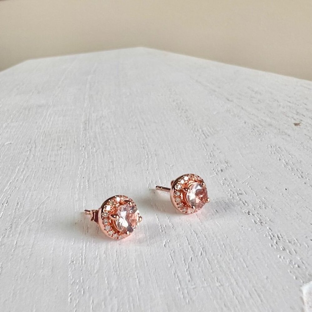 Morganite Diamond Earrings 18K Rose Gold Plate Sterling Vermeil Stud Earrings